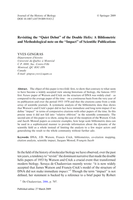 Quiet Debut'' of the Double Helix: a Bibliometric and Methodological