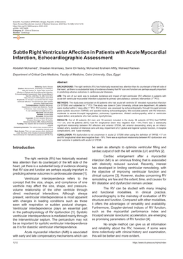 Subtle Right Ventricular Affection in Patients with Acute Myocardial Infarction, Echocardiographic Assessment