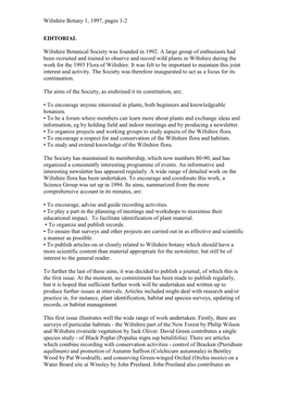 Wiltshire Botany 1, 1997, Pages 1-2 EDITORIAL Wiltshire Botanical