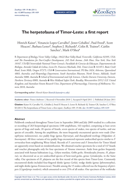 The Herpetofauna of Timor-Leste: a First Report 19 Doi: 10.3897/Zookeys.109.1439 Research Article Launched to Accelerate Biodiversity Research