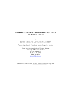 A Synoptic-Climatology and Composite Analysis of the Alberta Clipper