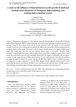 A Study on the Influence of Financial Factors on the Growth of Small and Medium-Sized Enterprises in Portuguese High Technology and Medium-High Technology Sectors