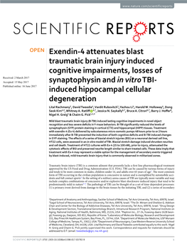 Exendin-4 Attenuates Blast Traumatic Brain Injury Induced Cognitive