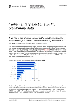 Parliamentary Elections 2011, Preliminary Data