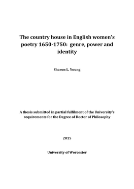 The Country House in English Women's Poetry 1650-1750: Genre, Power and Identity
