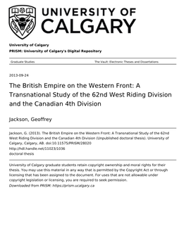 The British Empire on the Western Front: a Transnational Study of the 62Nd West Riding Division and the Canadian 4Th Division