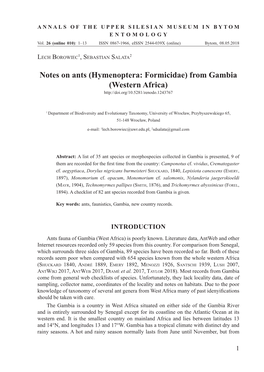 Notes on Ants (Hymenoptera: Formicidae) from Gambia (Western Africa)