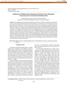 Modification of Bingham Plastic Rheological Model for Better Rheological Characterization of Synthetic Based Drilling Mud