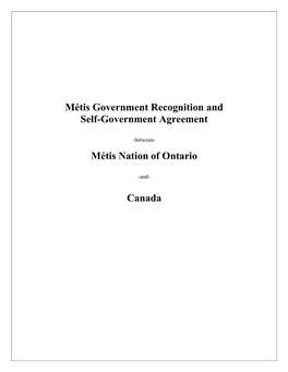 Métis Government Recognition and Self-Government Agreement