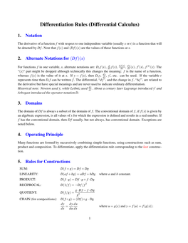 Differentiation Rules (Differential Calculus)