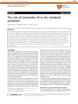 The Role of Interleukin-18 in the Metabolic Syndrome Marius Trøseid1*, Ingebjørg Seljeflot1,2, Harald Arnesen1,2