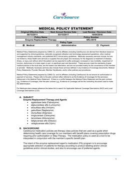 Enzyme Replacement Therapy Srx-0019 Policy Type ☒ Medical ☐ Administrative ☐ Payment