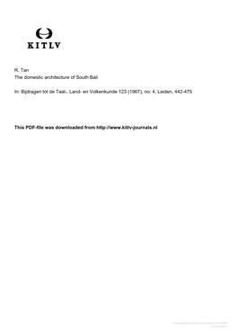 R. Tan the Domestic Architecture of South Bali In: Bijdragen Tot De Taal-, Land- En Volkenkunde 123 (1967), No: 4, Leiden, 442-4