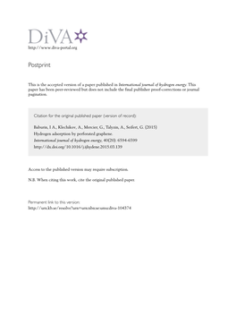 Hydrogen Adsorption by Perforated Graphene