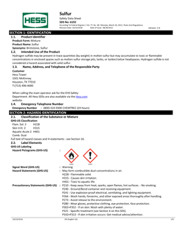 Sulfur Safety Data Sheet SDS No: 6192 According to Federal Register / Vol