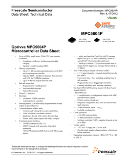 Qorivva MPC5604P Microcontroller Data Sheet
