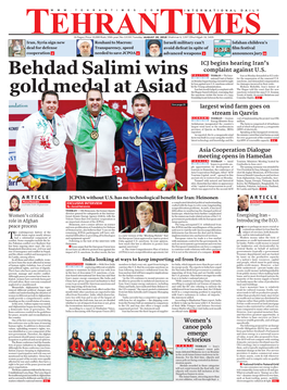 Behdad Salimi Wins Gold Medal at Asiad