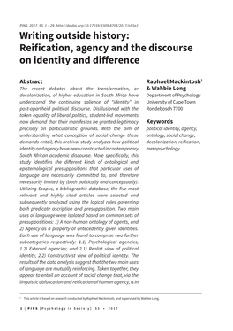 Reification, Agency and the Discourse on Identity and Difference