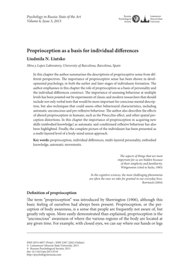 Proprioception As a Basis for Individual Differences Liudmila N