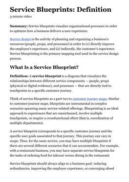 Service Blueprints: Definition 3 Minute Video