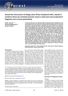 Pinus Halepensis Mill.) Stands in Northern Africa Be Oriented Towards Wood Or Seed and Cone Production? Diagnosis and Current Potentiality