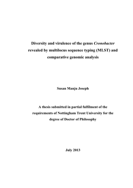 CHAPTER 1: General Introduction and Aims 1.1 the Genus Cronobacter: an Introduction