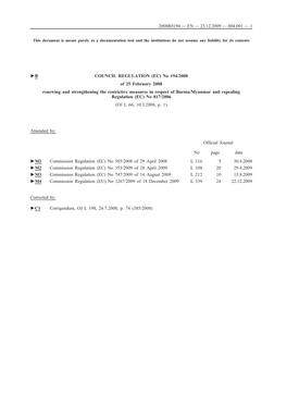 B COUNCIL REGULATION (EC) No 194/2008 of 25