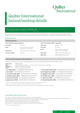 Quilter International Ireland Banking Details