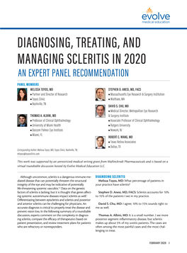 Diagnosing, Treating, and Managing Scleritis in 2020 an Expert Panel Recommendation Panel Members Melissa Toyos, Md Stephen D