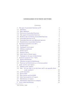 GENERALIZED FUNCTIONS LECTURES Contents 1. the Space