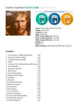 Gordon Lightfoot Gord's Gold Mp3, Flac, Wma