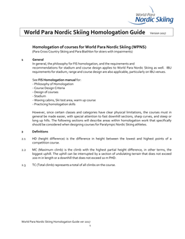 World Para Nordic Skiing Homologation Guide Version 2017