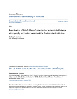 Examination of Otis T. Mason's Standard of Authenticity| Salvage Ethnography and Indian Baskets at the Smithsonian Institution