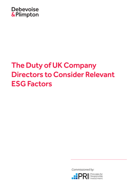 The Duty of UK Company Directors to Consider Relevant ESG Factors
