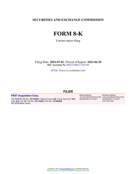 FAST Acquisition Corp. Form 8-K Current Event Report Filed 2021-07