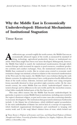 Why the Middle East Is Economically Underdeveloped: Historical Mechanisms of Institutional Stagnation