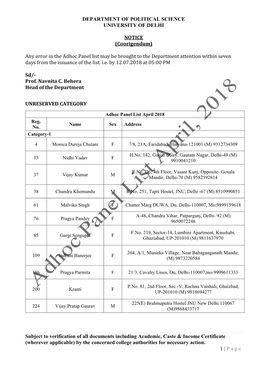 Department of Political Science University of Delhi