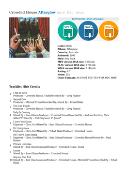 Crowded House Afterglow Mp3, Flac, Wma