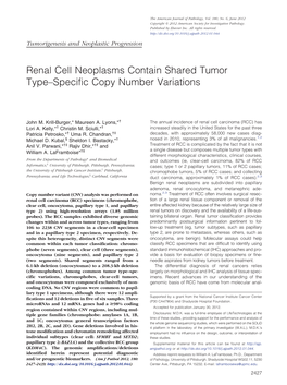 Renal Cell Neoplasms Contain Shared Tumor Type–Specific Copy Number Variations