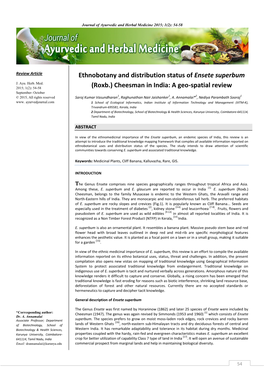 Ethnobotany and Distribution Status of Ensete Superbum (Roxb