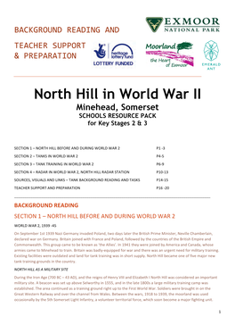 North Hill in World War II Minehead, Somerset SCHOOLS RESOURCE PACK for Key Stages 2 & 3