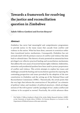 Towards a Framework for Resolving the Justice and Reconciliation Question in Zimbabwe