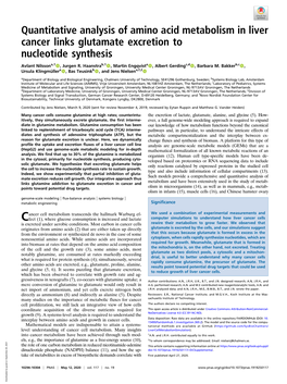 Quantitative Analysis of Amino Acid Metabolism in Liver Cancer Links Glutamate Excretion to Nucleotide Synthesis