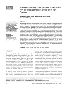 Presentation of Early Onset Psoriasis in Comparison with Late Onset Psoriasis: a Clinical Study from Pakistan