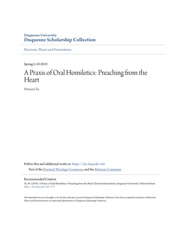 A Praxis of Oral Homiletics: Preaching from the Heart Weiwen Tu