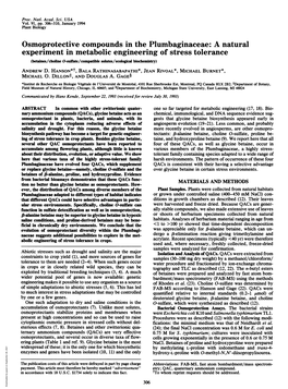 A Natural Experiment in Metabolic Engineering of Stress Tolerance (Betaines/Choline 0-Sulfate/Compatible Solutes/Ecological Biochemistry) ANDREW D