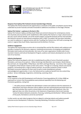 Wed 18 Feb 2009 Response from Sydney Film Festival to Screen