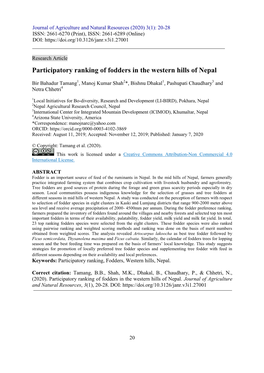 Participatory Ranking of Fodders in the Western Hills of Nepal