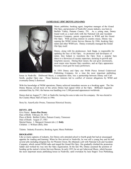 JAMES RAE “JIM” DENNY (1911-1963) Music Publisher