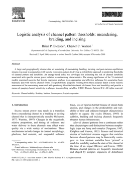 Logistic Analysis of Channel Pattern Thresholds: Meandering, Braiding, and Incising